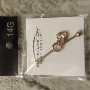 Gold dangly heart Industrial earring